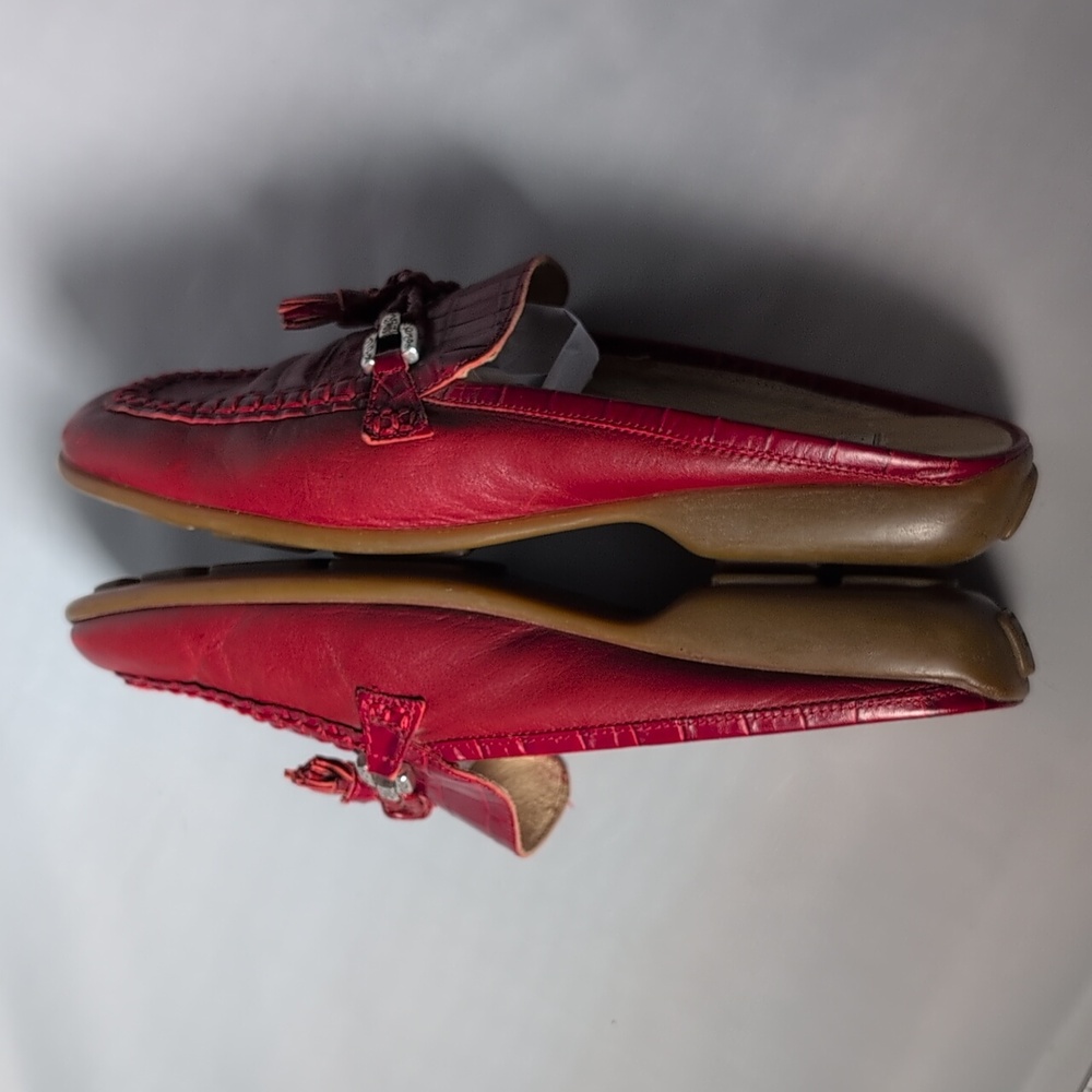 Brighton Astrid Croc Embossed Red Slip On Shoes with Tassels - Picture 4 of 9